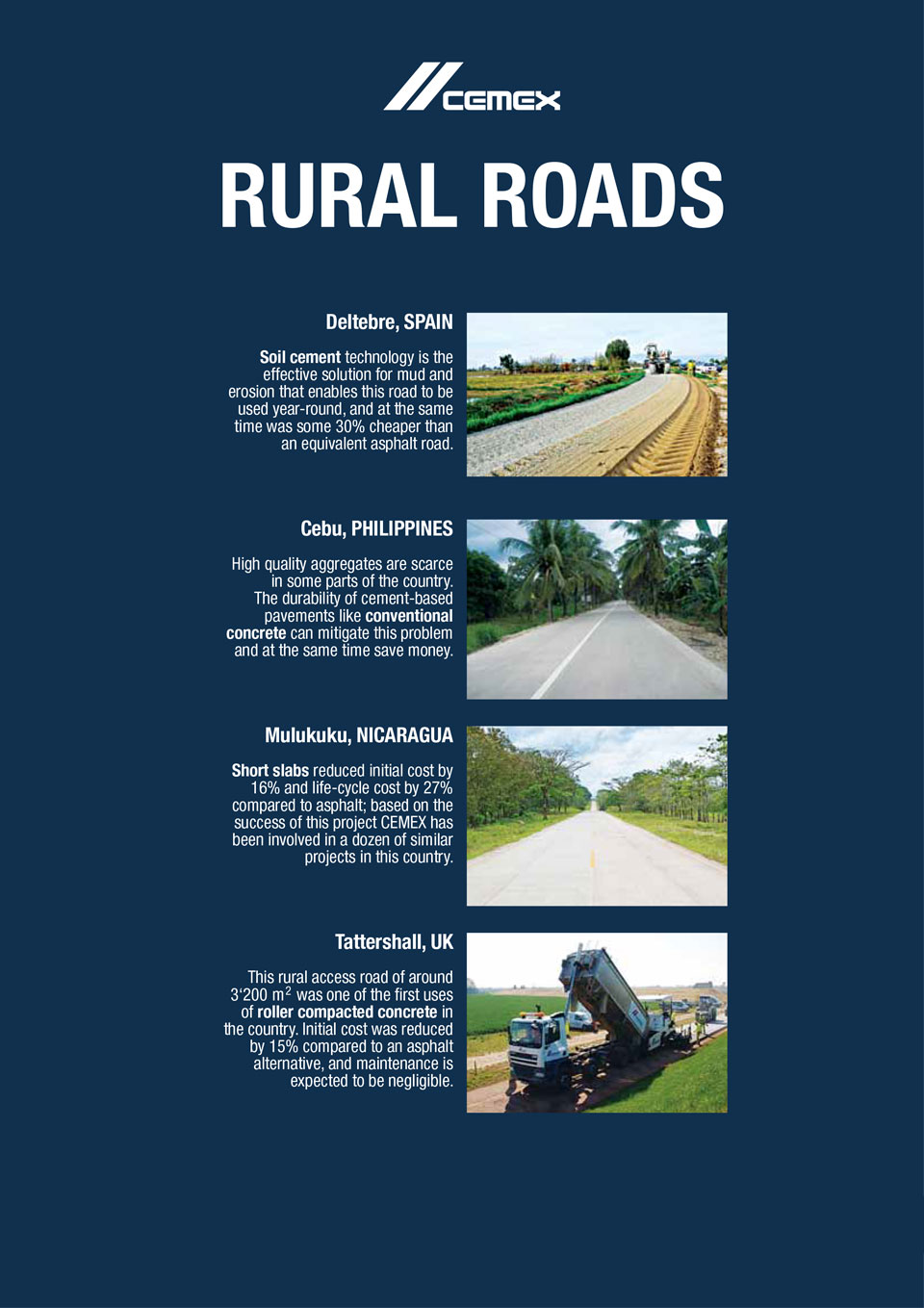 the image shows several rural roads CEMEX has helped with the construction of