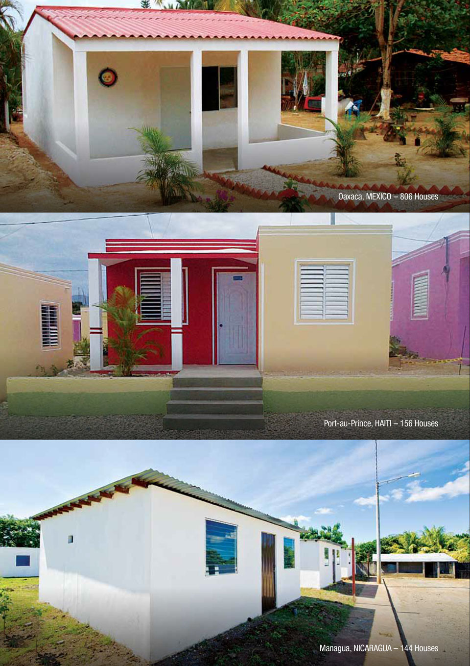 An image showing some of the projects CEMEX has done with the Disaster Relief Housing solution.