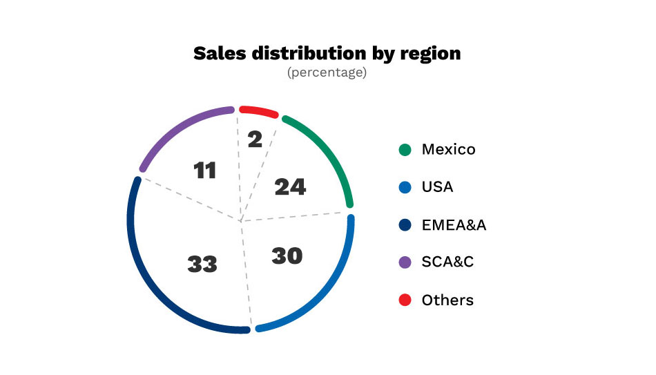 Sales distribution by region